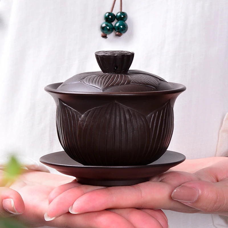 200/230ml Yixing Purple Clay Gaiwan Tea Bowl with Lid Saucer Set Vintage Zisha Drinkware Teaware Office Ceremony Tureen Gift | Дом и сад