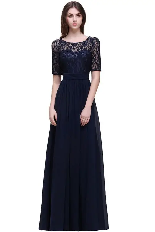 Vestido longo, элегантные бордовые трапециевидные кружевные платья подружки невесты, Длинные шифоновые платья для выпускного вечера, вечерние платья - Цвет: navy