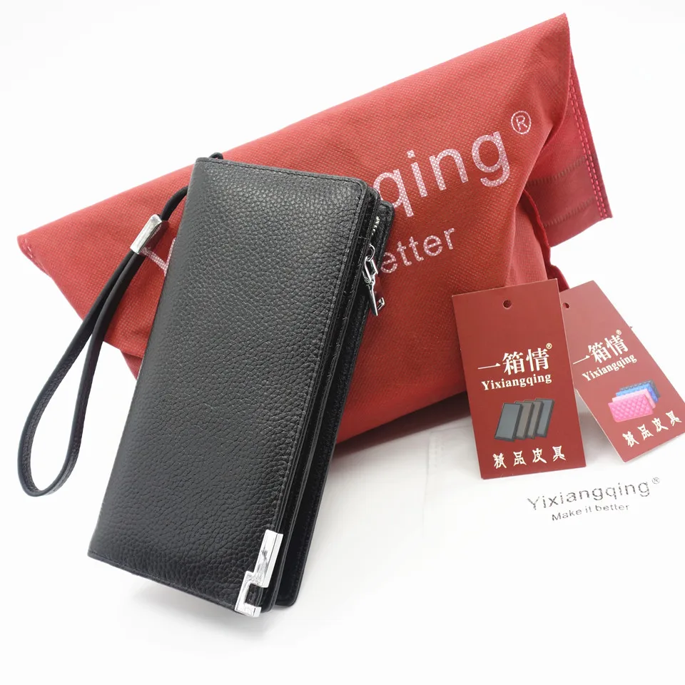 Мужской кожаный кошелек с блокировкой RFID длинный тонкий из натуральной кожи