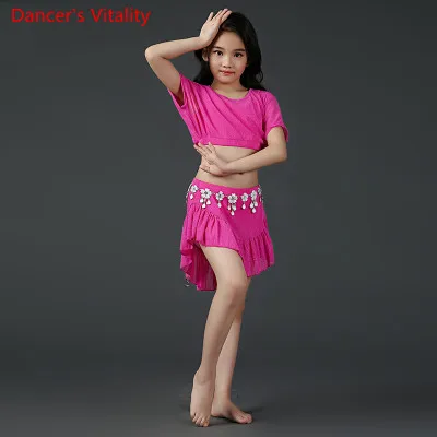 Top Skirt no Belt Дети Девушки Живота Индийский Восточный Танец Крыла Летучей Мыши Рукава Шею Верхняя Юбка Костюм Конкурсный Костюм Румба Танцевальная Одежда Наряды - Цвет: Top Skirt no Belt