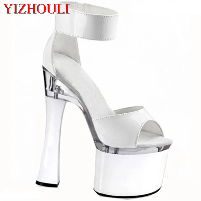 

7 inch platform Hand Made High Heel Shoes ankle back strap women sandals 18cm dress shoes Beautiful wedding shoes