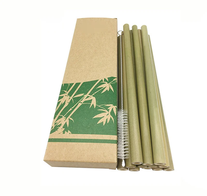 Useful 12pcs/set Bamboo Drinking Straws Reusable Eco-Friendly Party Kitchen + Clean Brush for Drop Shipping wholesale | Дом и сад
