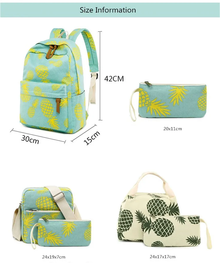 

Fengdong 3pcs/set cute pineapple printing backpack children school bags for girls pen pencil bag child girl school backpack set