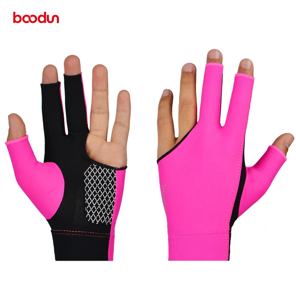 Rose red L 1 шт BOODUN три пальца Fingless бильярдные перчатки для бильярдного кия мужские и женские спортивные шутеры для правой и левой руки плеер для снукера - Цвет: Rose red L