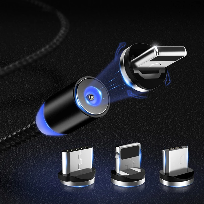 Магнитный зарядный кабель светодиодный Micro USB для Samsung Huawei Type C провод iphone Xiaomi