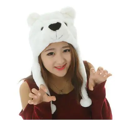 Милая забавная плюшевая шапка с капюшоном из искусственного меха зимняя для
