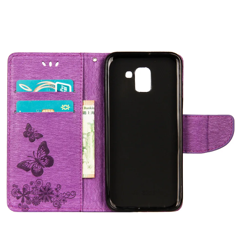 Кожаный чехол для coque samsung Galaxy J6 чехол Fundas для samsung J6 Plus чехол Бабочка Флип Бумажник телефон сумка оболочка