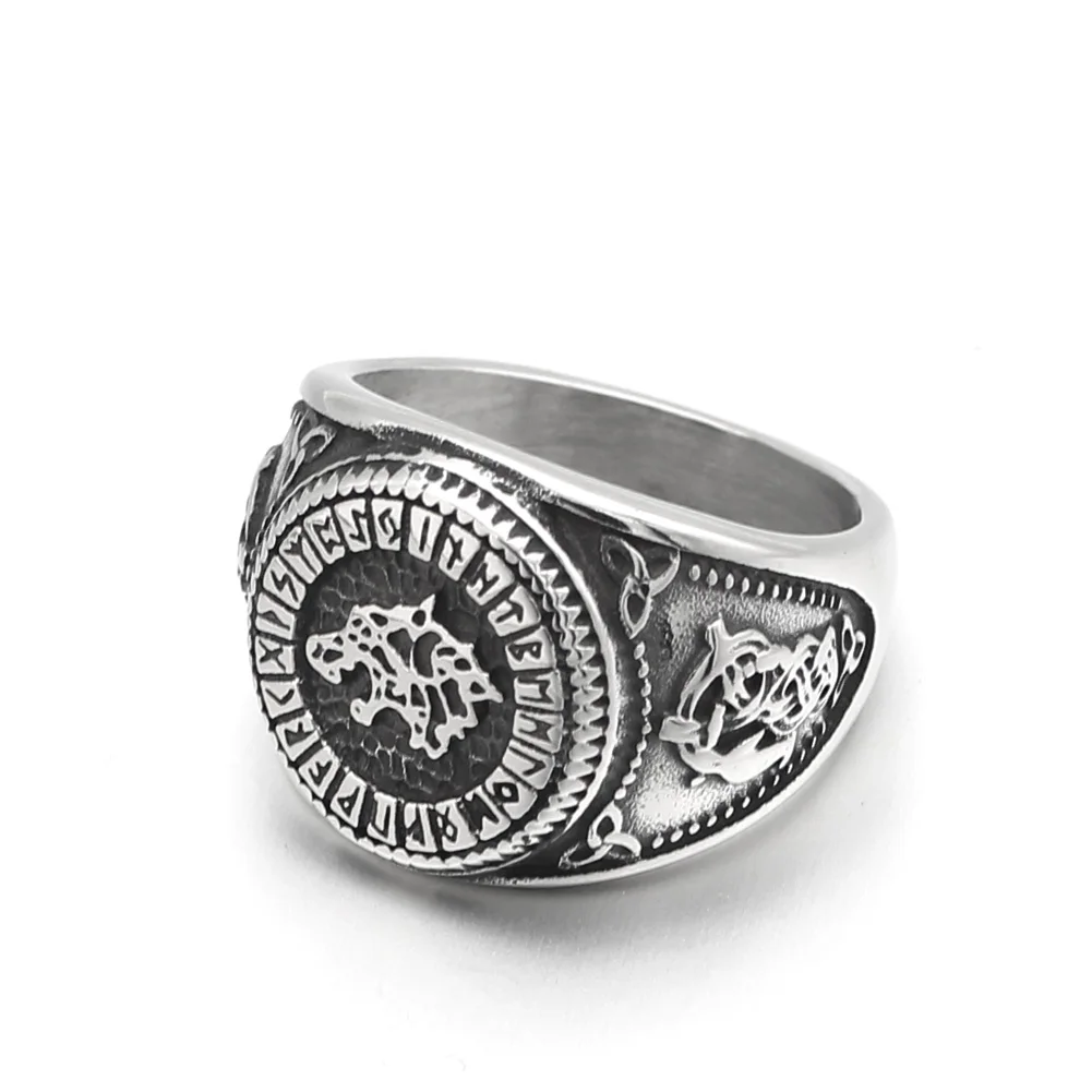 Мужчины 316L нержавеющей стали норвежский викинг odin's wolf rune Винтажное кольцо с подарочной сумкой