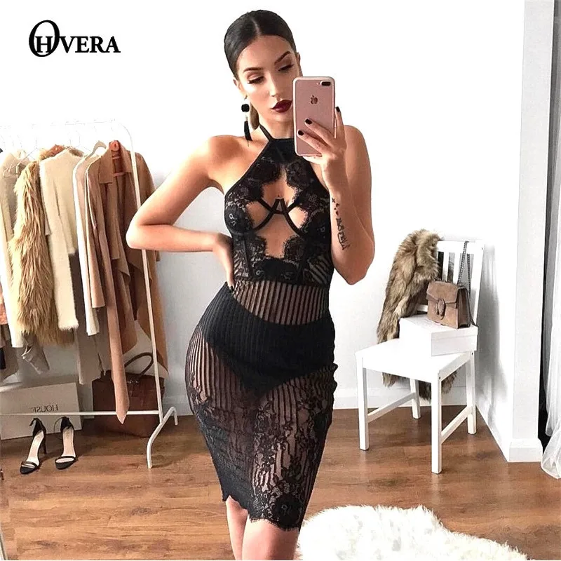 OHVERA New Fashion Summer Sexy Women Dresss Lace Embroidery Vintage Dresses Hollow Out Halter Bodycon Vestidos | Женские платья