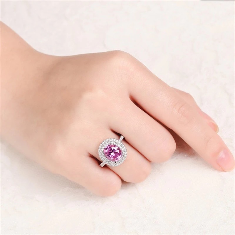 

ANZIW 3 Carat Oval Cut Purple Sona Bridal Halo Rings 925 Sterling Silver Women Wedding Rings Lover Wedding Girls Jewelry Gifts