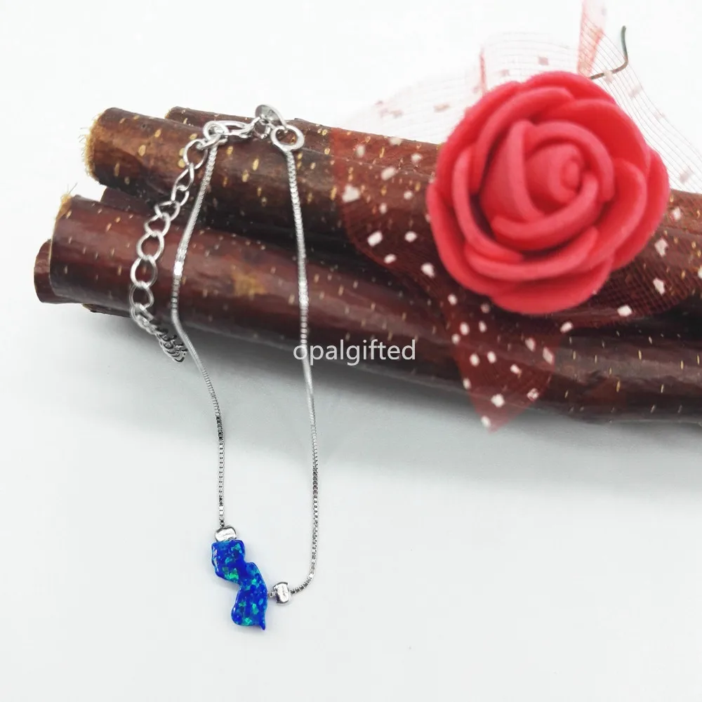 1pc Free Shipping Blue 5.6x13mm NJ Opal Synthetic New Jersey Map Fire Island Bracelet with 925 sterling silver | Украшения и