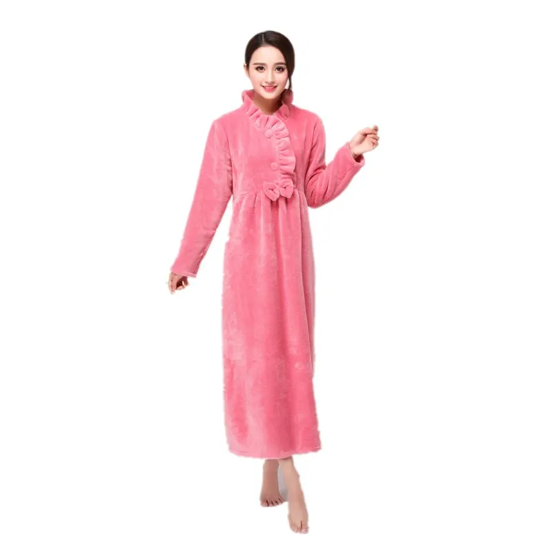 

sleep wear femme feminino night wear sets flannel princess long sleeve sleepwear nightdress solid plus size M-2x