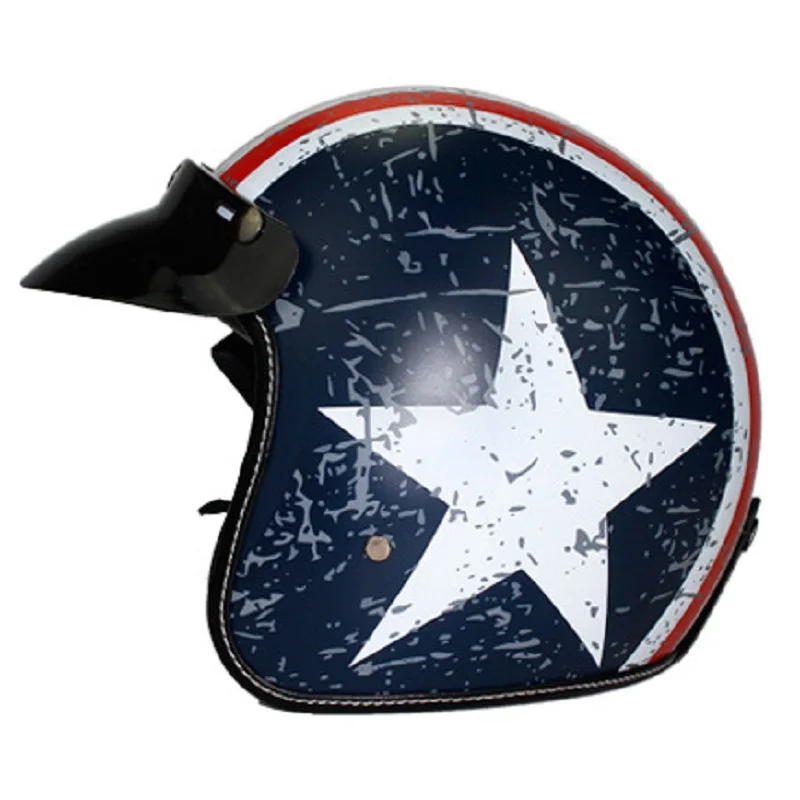 red white star Мотоциклетный шлем 3/4 с открытым лицом, винтажный шлем, мотоциклетный шлем, шлем для велосипеда, Ретро шлем для мотоцикла - Цвет: red white star
