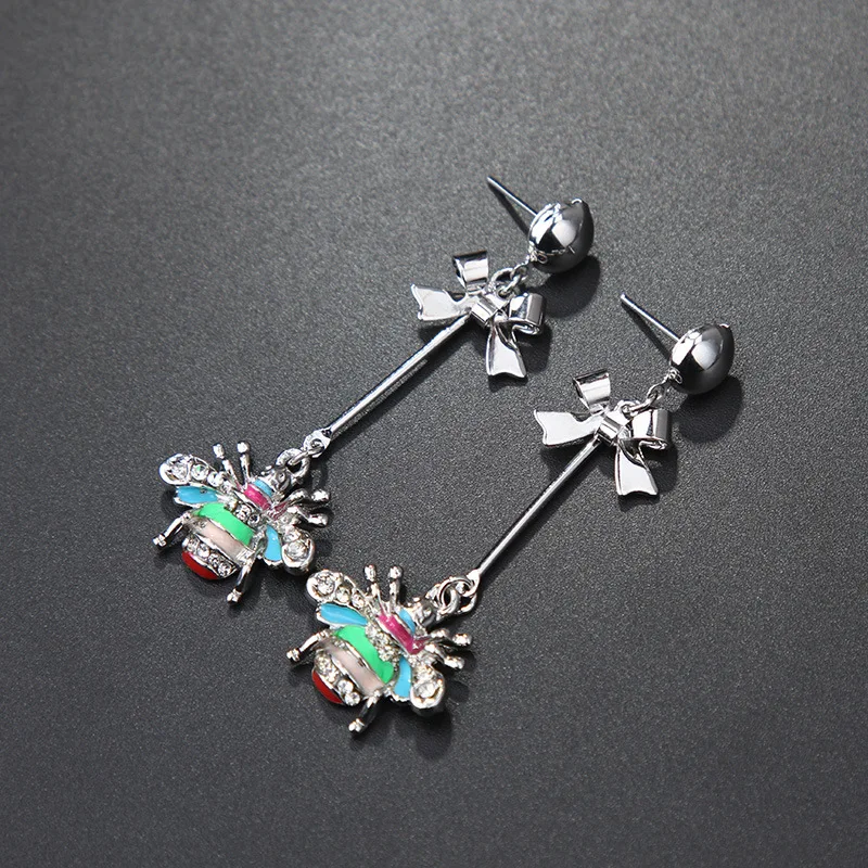 Крутые длинные серьги подвески с эмалью в виде пчелы|bee earrings|long earringsearrings long |
