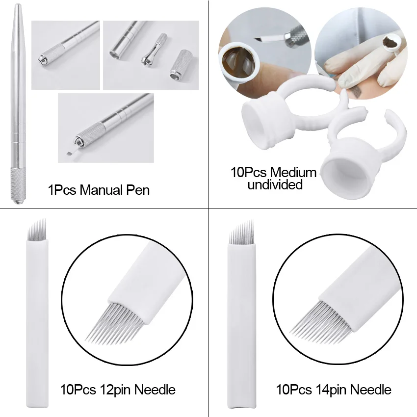 Набор для перманентного макияжа ручная тату ручка пигментные чернила чашки