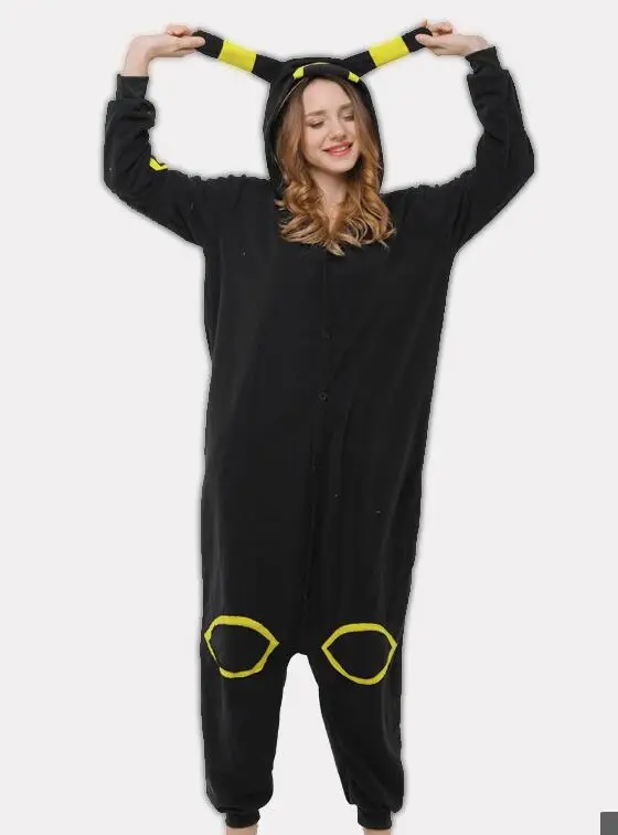 Yello Umbreon Покемон полярный флис Onesie взрослых Аниме Espeon Umbreon блестящие Snorlax Косплей пижамы для женщин костюм общий женский Забавный - Цвет: Yello Umbreon