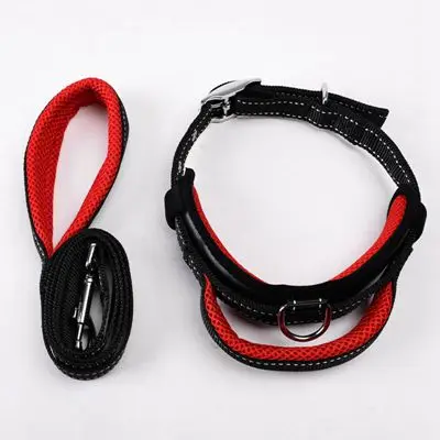 Red Собачий ошейник, поводок, высокая прочность, нейлоновая сетка, дышащий, регулируемый, для маленьких и больших собак, ручка, поводок, ошейник, аксессуары для собак - Цвет: Red