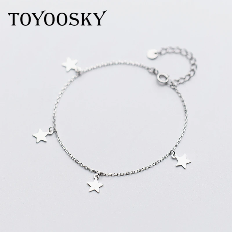 TOYOOSKY 2019 100% Стерлинговое Серебро 925 пробы женский браслет с 4 звездами 16 см подарок