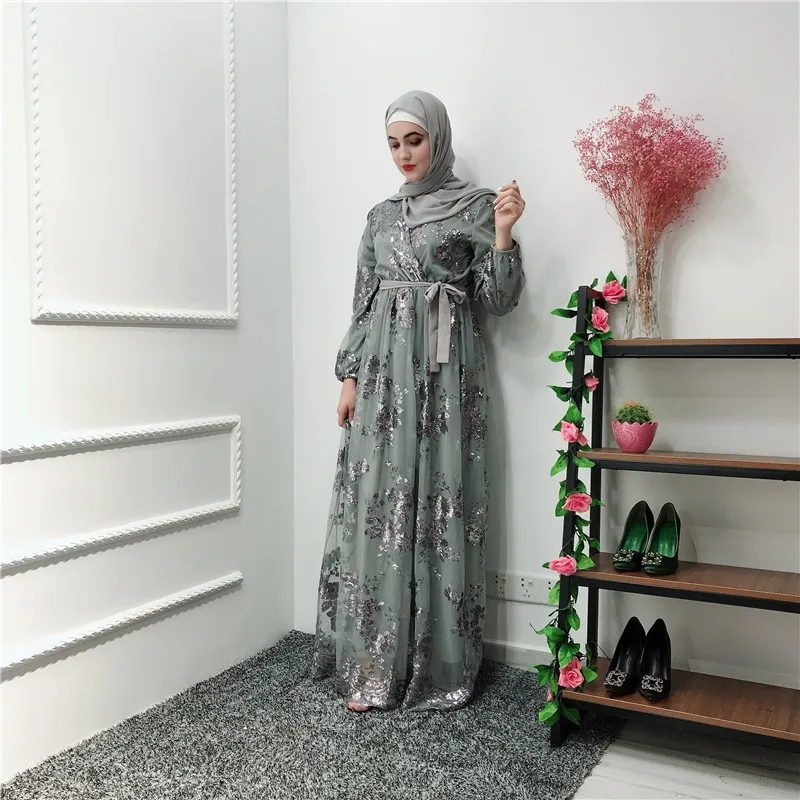 Sequin Vestidos Compridos abaya Kaftan Дубай Арабский хиджаб мусульманское платье кафтан ИД платья Рамадан Elbise Robe Femme Sukienki