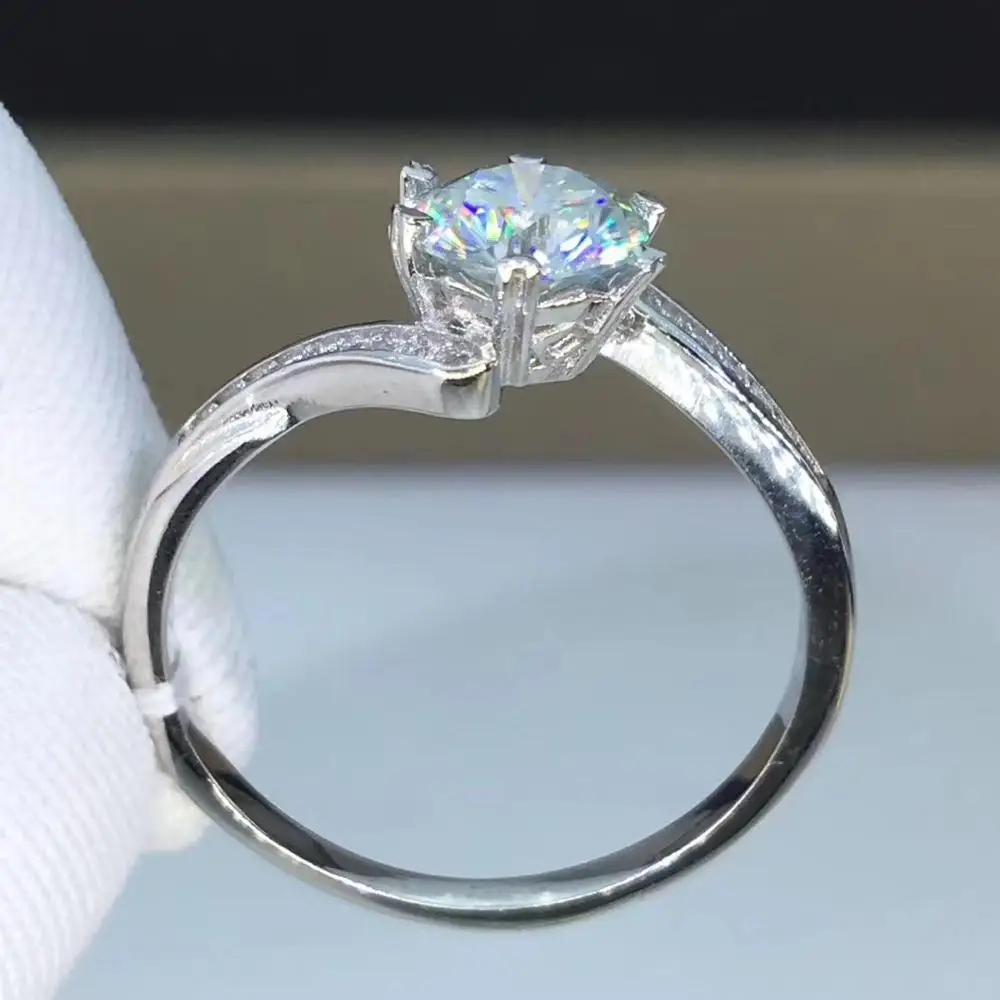 Круглое серебряное кольцо с муассанитом 1ct D VVS роскошное Weding для женщин|Кольца| |