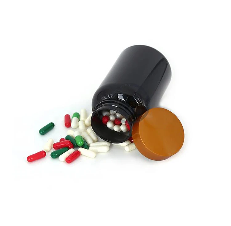 20pcs 225ml TOP Black Color PET Medicine Bottle Packing Vatimin Bottles Plastic Capsules with Gold/Silver Alumunim Caps | Красота и