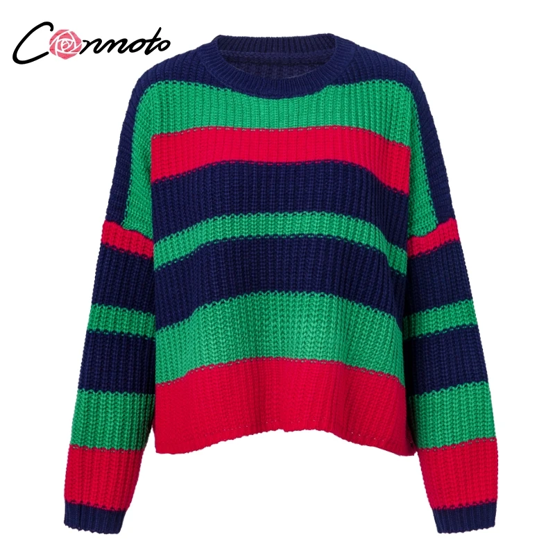 Conmoto короткие Oversize повседневное Радуга свитер для женщин пуловеры трикотажные