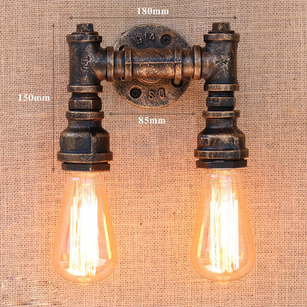 Ретро 2 головки света железная водопроводная труба винтажная настенная лампа