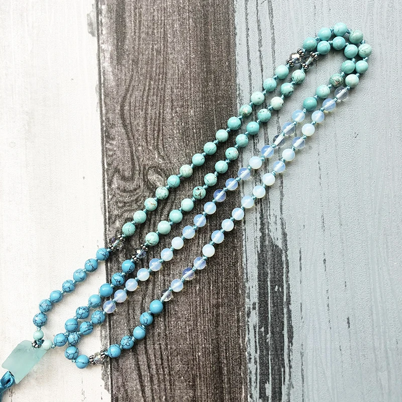 Уникальное ожерелье с кисточками Q-uartz s Moonstone &amp T-urquoise Mala Исцеляющие камни 108