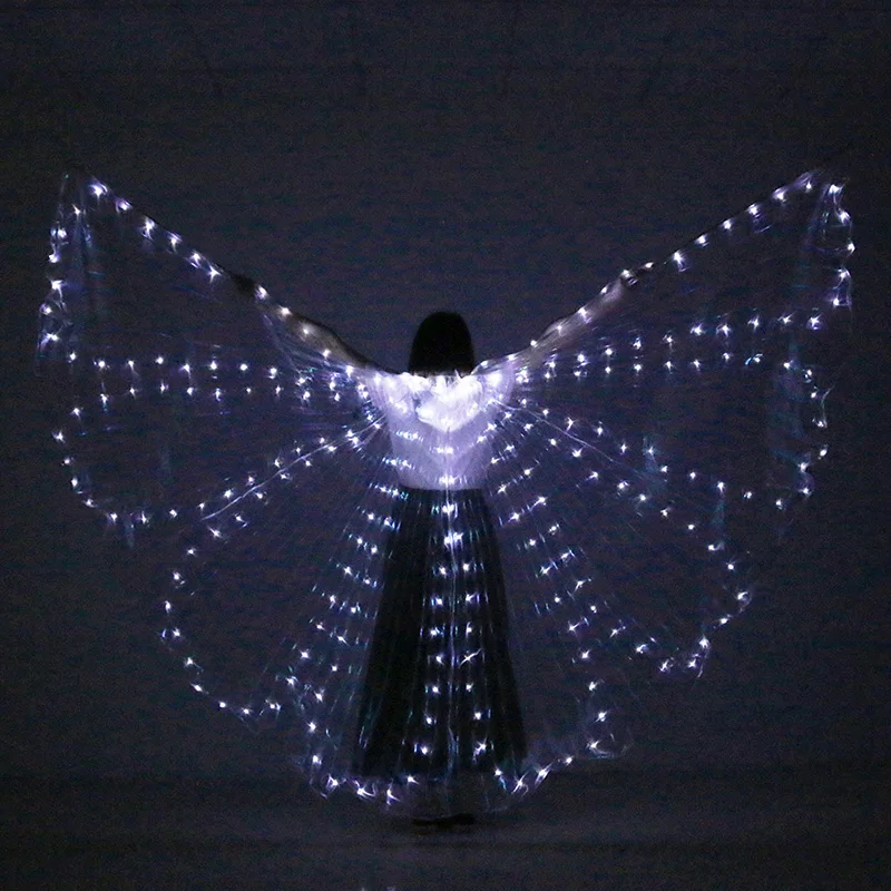 White butterfly Женские волоконно-оптические танцевальные крылья Египетский Танец живота Isis Крылья светодиодный индийский Пояс для танца живота танец Красочные Крылья включают палочки сумка крылья - Цвет: White butterfly
