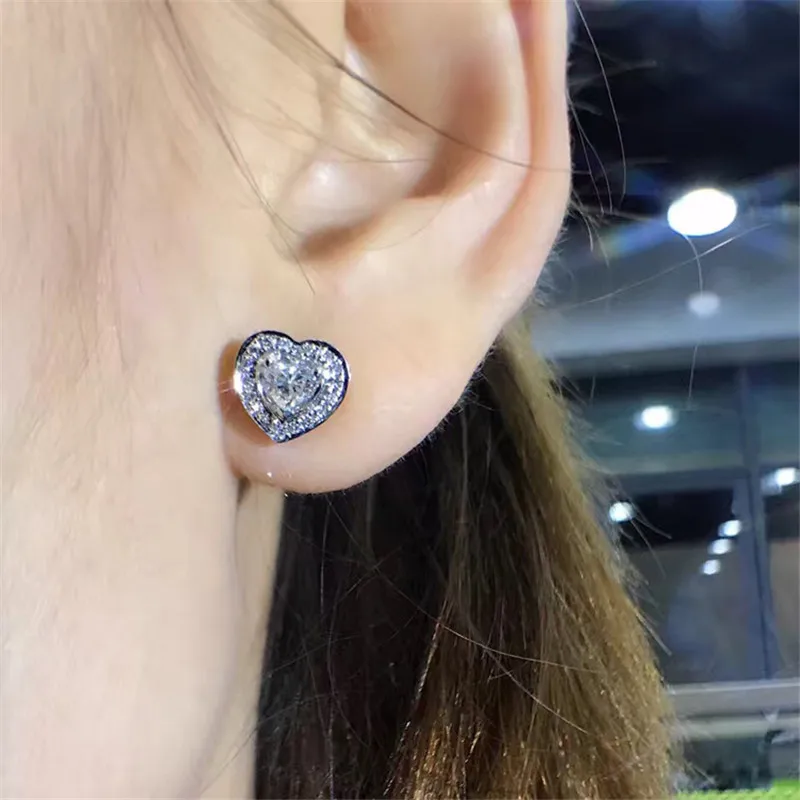 LASAMERO 0.298CTW серьги в форме сердца с натуральным бриллиантом 18K гвоздики из белого
