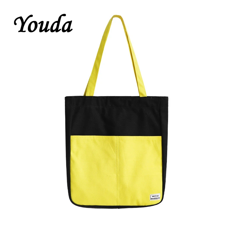 Youda модная Корейская контрастная цветная Холщовая Сумка Женские Простые сумки на