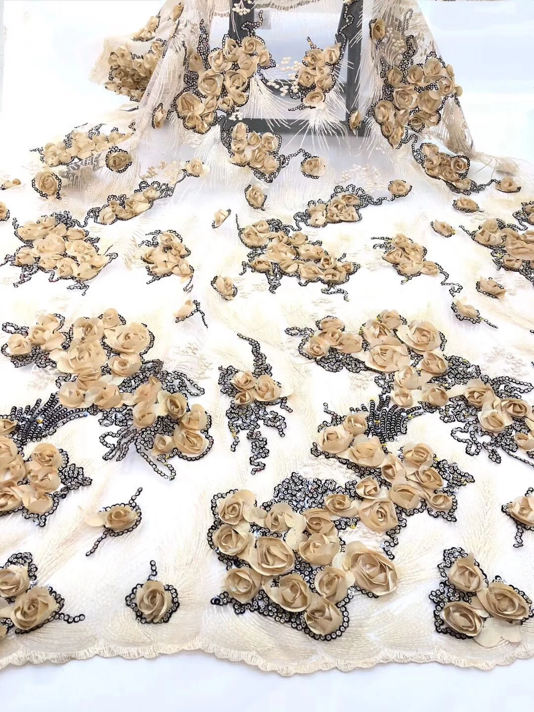 Новая 3D Цветочная аппликация сетка вышивка африканская сетчатая кружевная ткань