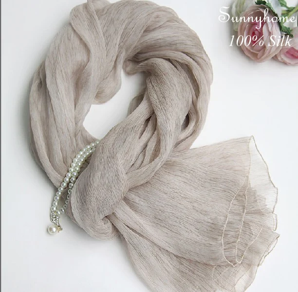 

100% Pure Silk Twill Loop Scarf Women Jersey Hijab Bufandas Mujer Print Gray Wrinkle NewBorn Wrap Szal Jedwabny Silk Scarves