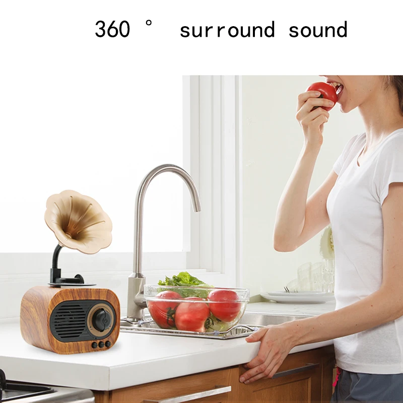 Ретро труба стиль Bluetooth динамик беспроводной стерео сабвуфер деревянная