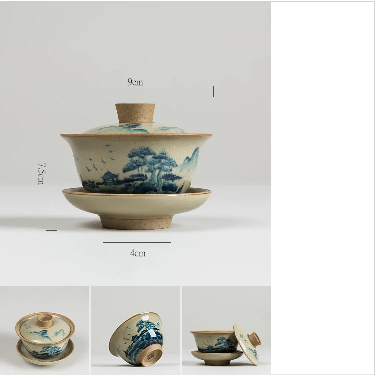 Китайский чайный сервиз Turee Gaiwan, винтажный, ручная роспись, керамический чайный сервиз, ручная роспись, фарфоровый чайный набор кунг-фу, чаша