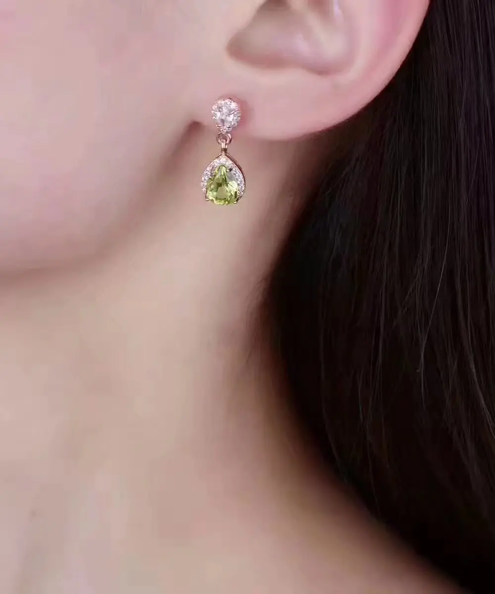 Женские серьги-шпилька из перидота LANZYO стерлингового серебра 925 пробы подарок на