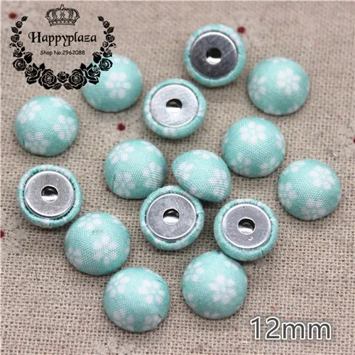 12mm 50pcs 50 шт. 12 мм половинные просверленные половинные отверстия цветок покрытая тканью, круглая пуговица домашние фигурки для сада кабошон скрапбук волосы мяч центр - Цвет: 12mm 50pcs