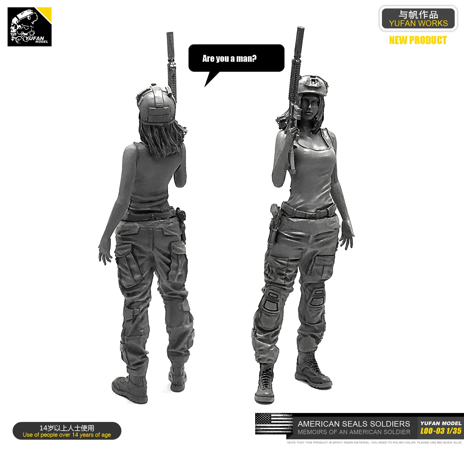 

Yufan Model 1/35 Figure Model Kit American Seal Commando Resin Female Soldier Unmounted Loo-03