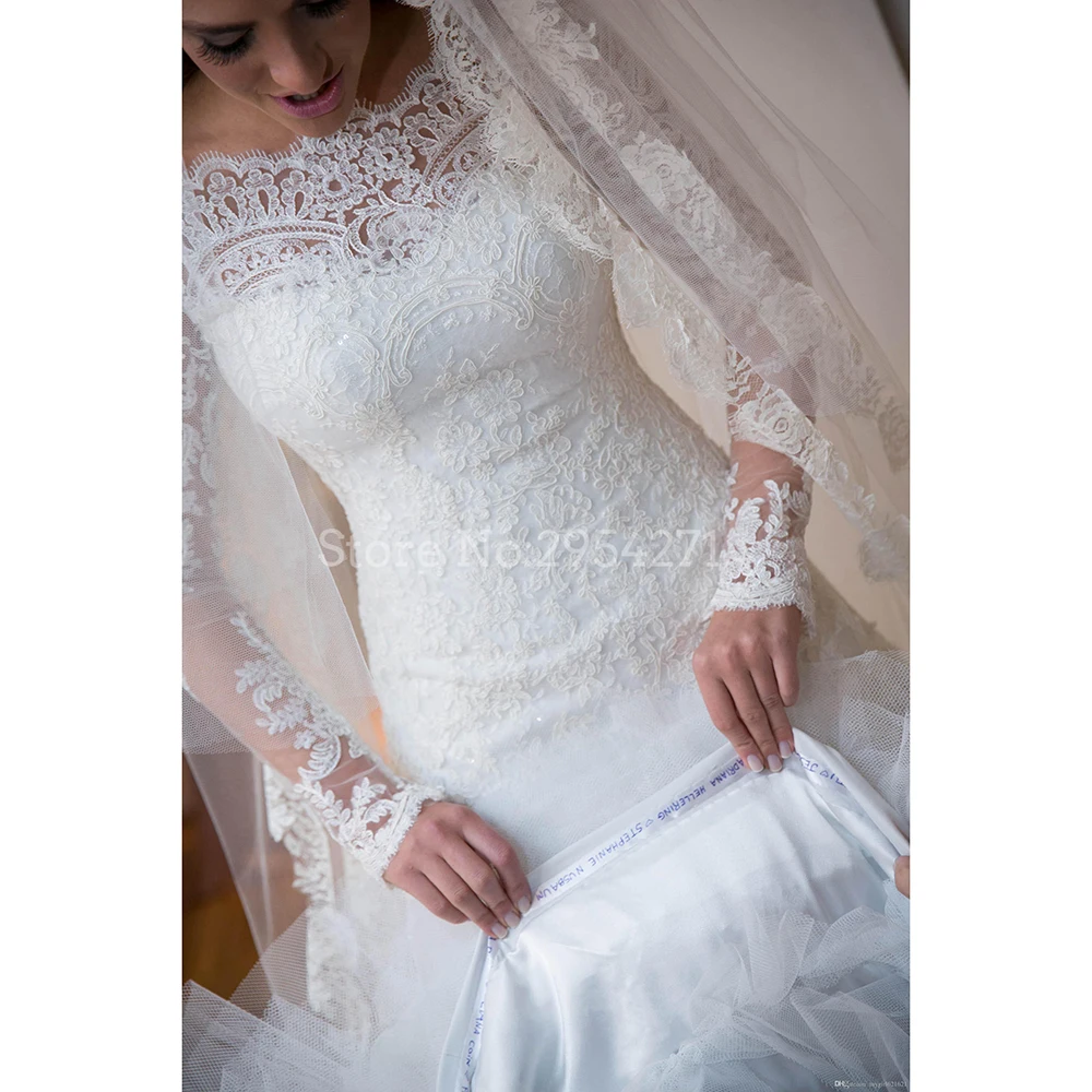 Женское свадебное платье с юбкой годе кружевное винтажное вырезом лодочкой и