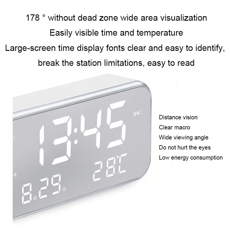 Цифровой будильник ночник современный зеркальный термометр несколько