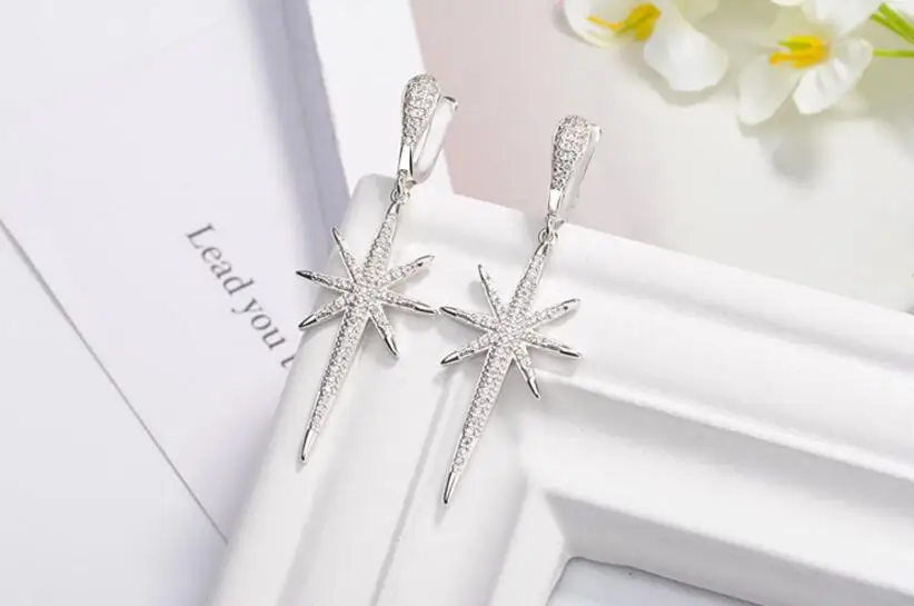 Anenjery преувеличенные 925 пробы серебряные серьги для женщин ослепительный Полный CZ Кристалл шестиугольник длинные кисточки серьги S-E506