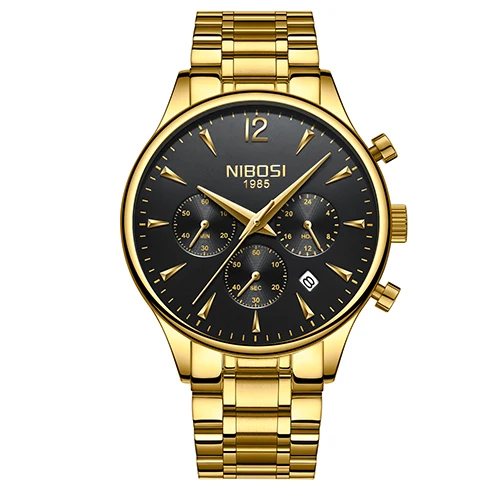 Gold BlackSteel NIBOSI часы мужские стиль Для мужчин часы Для мужчин модные повседневные платья часы военные Кварцевые наручные часы Saat роскошные часы для мужчин - Цвет: Gold BlackSteel