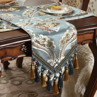 luxury fashion blue silk jacquard table runner placemat jacquard tablecloth table flag restaurant hotel home textile product f