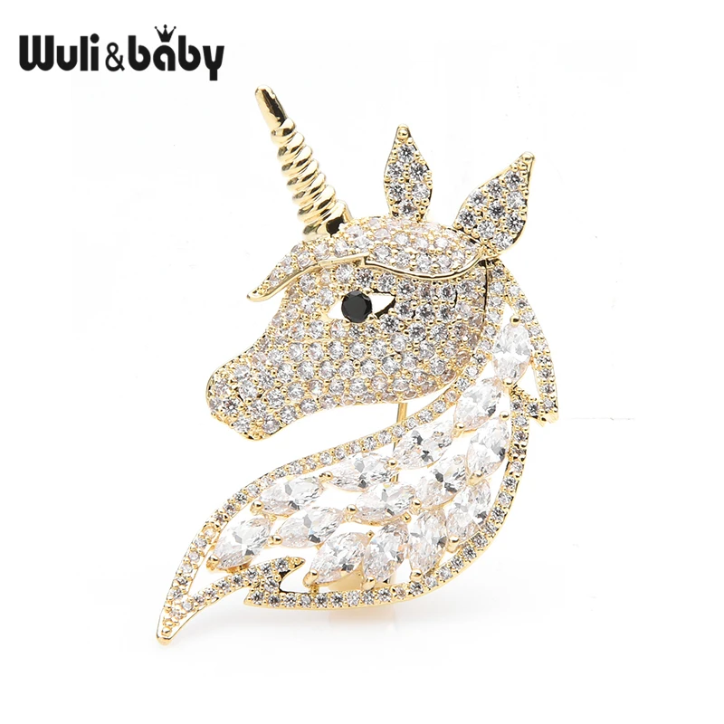 Wuli & baby Роскошные Броши в виде головы единорога для женщин и мужчин брошь