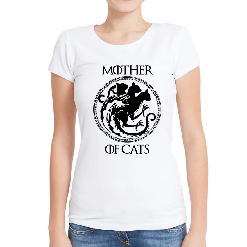 Новая футболка с принтом «Mother of Cats», женская модная дизайнерская футболка с принтом «Игра престолов», тонкие Забавные футболки с коротким рукавом для девушек в подарок