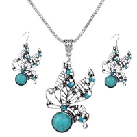 fashion drop dangle jewelry set retro crystal butterfly earrings pendant necklace for woman a168g