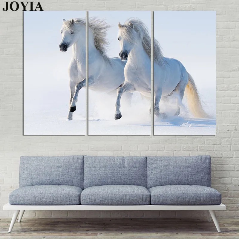 Настенные картины с лошадью две белые лошади снежные животные парусина зимний