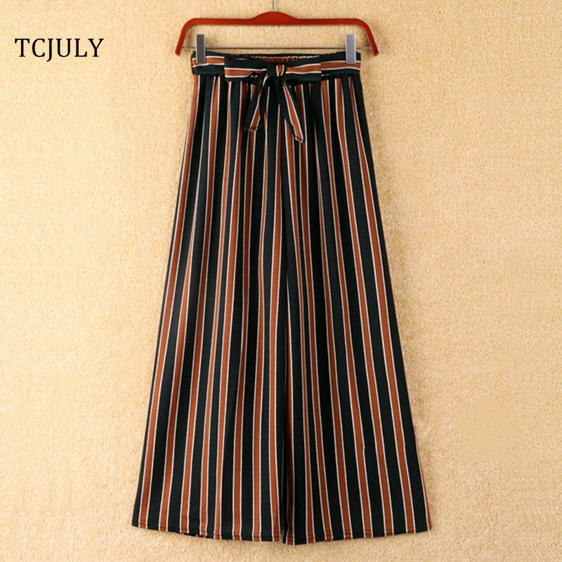 Женские широкие брюки в полоску TCJULY Свободные повседневные до щиколотки с