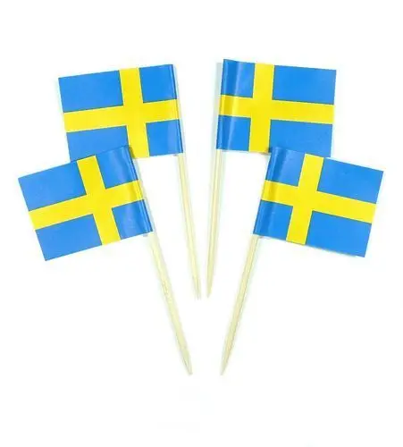 Lot of 50 Pcs Mini Wooden Sweden Toothpick Flag fruitpick for Decor  Party Fruit Pastry