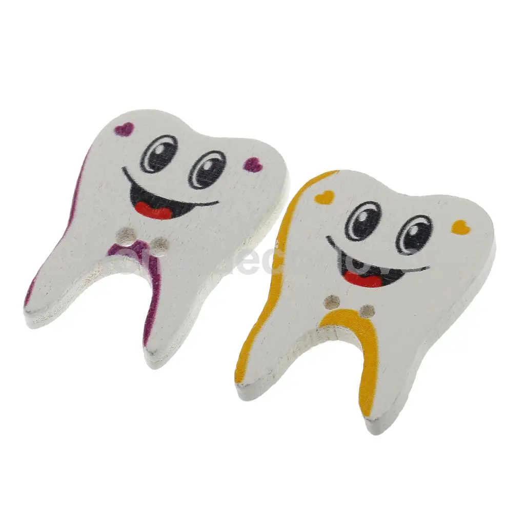 100pcs Multicolor Tooth Shape 2-holes Wooden Buttons for Scrapbooking Sewing Kids Crafts DIY | Дом и сад